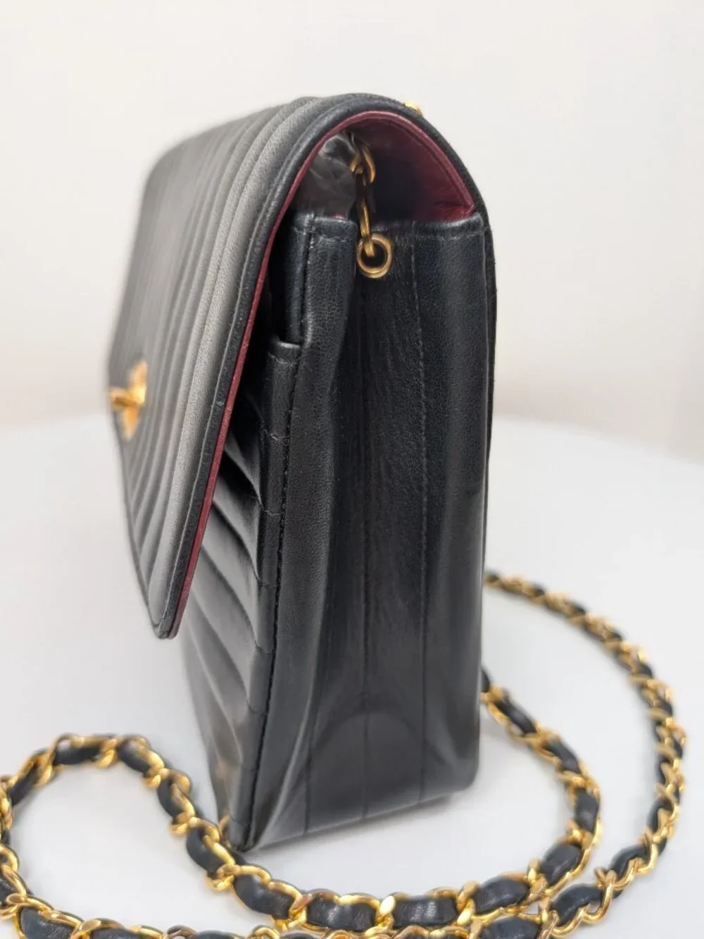 Chanel Vintage Black Vertical Stitch Flap Bag with 24K Circle CC Turn-Lock